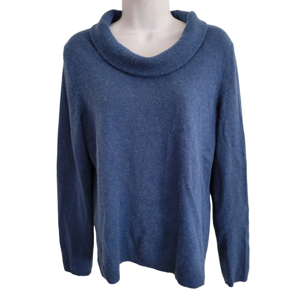 Talbots M‎ Blue Turtle Cowl Neck Cashmere Sweater Pullover Soft Cozy Winter